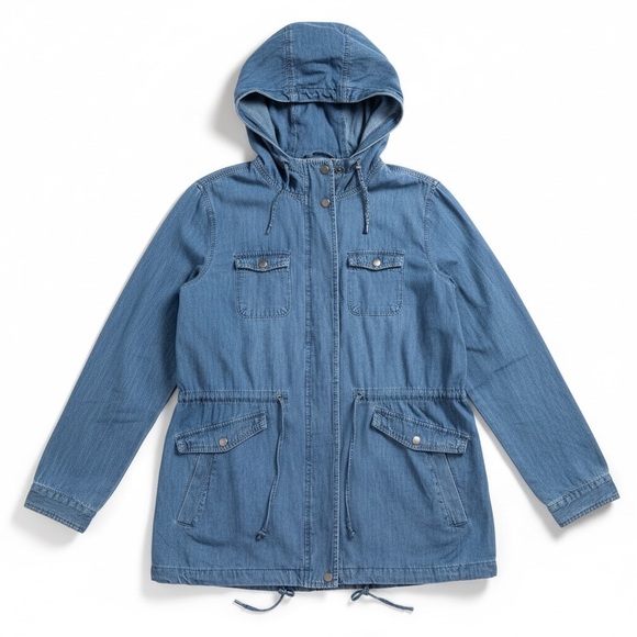4/$20 Torrid 00 Chambray Hooded Utility Anorak Jacket Zip Front M L 10 - Picture 2 of 6